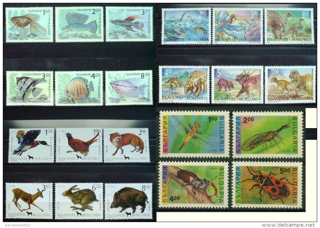 BULGARIA Lot Of 4 Sets MNH FAUNA Animals Insects Fishes DINOSAURS BEETLES HUNTING DEER FOX - Collections, Lots & Series