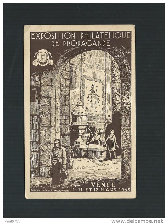 FRANCE  VENCE EXPOSITION PHILATELIQUE DE PROPAGANDE  11-12/3/1939 PORTE ET FONTAINE DE PEYRA AVEC CACHETS DE L´EXPO - Autres & Non Classés