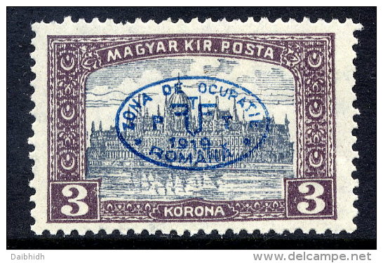 DEBRECEN 1919 3 Kr Parliament With Blue Overprint Mint Hinged / *.  Michel 31b - Debrecen