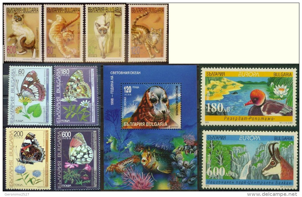 BULGARIA Lot Of 3 Sets + S/S MNH FAUNA Animals Birds Insects BUTTERFLIES CATS DUCK SEAL TURTLE - Collections, Lots & Series
