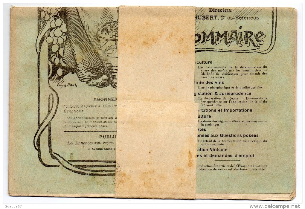 1911 - BANDE + JOURNAL D´ OENOLOGIE PRATIQUE - VIN / ALCOOL / BOISSON - TYPE BLANC - Kranten