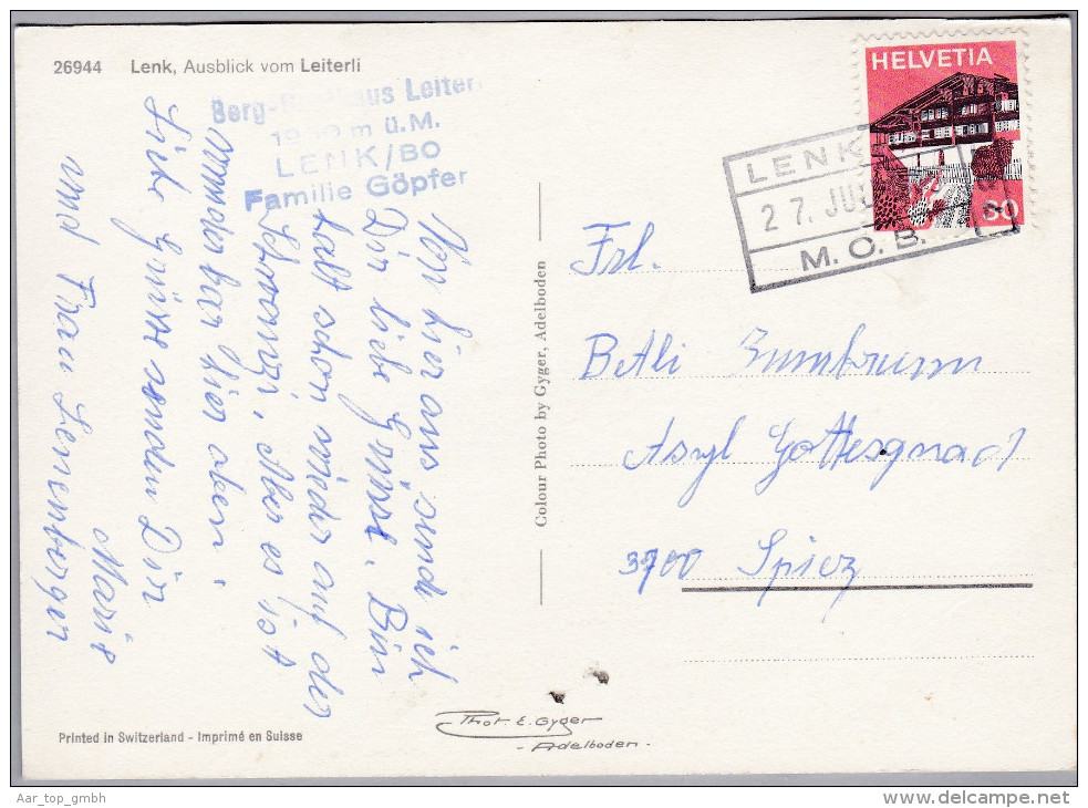 Heimat BE LENK I. S. 1975-07-27 Bahnstation Stempel Auf AK Ausblick Vom Leiterli - Railway