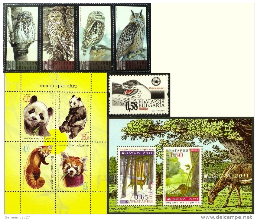 BULGARIA Lot Of 2 Sets + 2 S/S MNH FAUNA Animals Birds PANDAS DEERS OWLS SEAL - Collections, Lots & Series