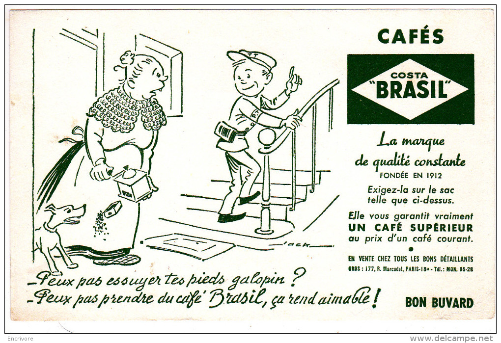 Buvard Cafés Costa BRASIL Concierge Moulin A Café Et Facteur - Coffee & Tea