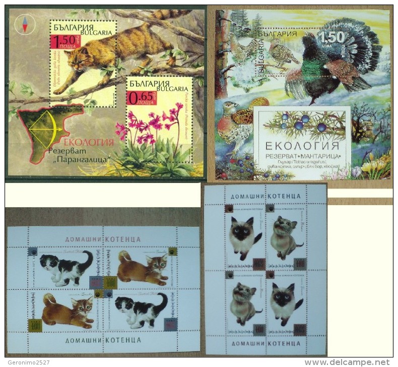BULGARIA Lot Of 4 S/S MNH FAUNA Animals Birds WILD CAT & DOMESTIC CATS - Collections, Lots & Series