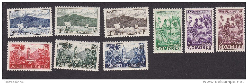 Comoro Islands, Scott # 30-38, Mint Hinged, Scenes Of Comoro Islands, Issued 1950 - Comoros