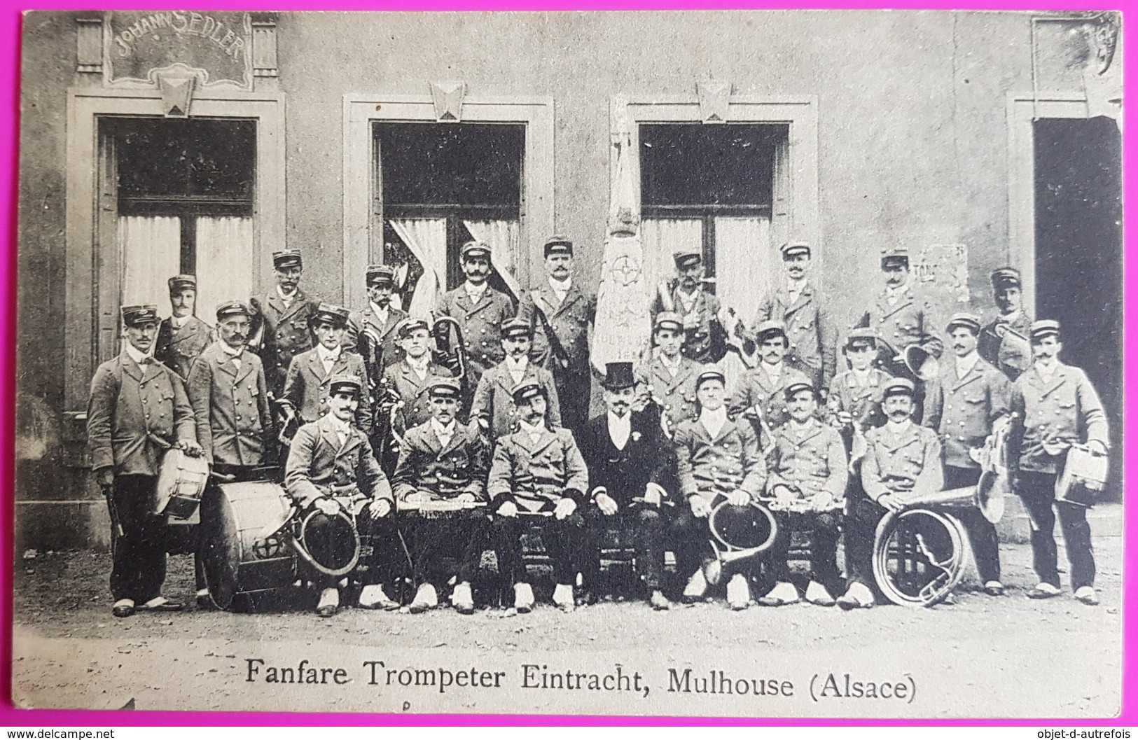 Cpa Fanfare Trompeter Eintracht Mulhouse Carte Postale 68 Alsace Gros Plan Musiciens Instruments Musique Non Ecrite - Music And Musicians