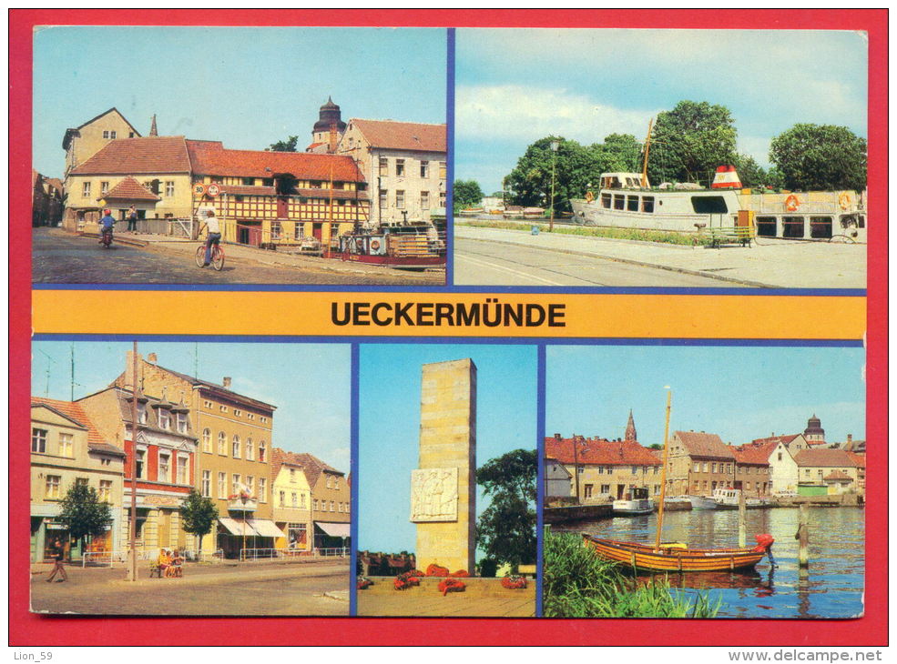 159116 / Ueckermünde - Ueckermücke AM HAFEN , KARL MARX PLATZ , SHIP , VELO BIKE , MONUMENT - Germany Allemagne - Ueckermuende