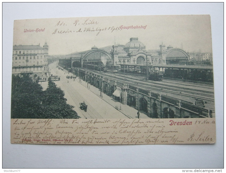 DRESDEN , Bahnhof , Schöne Karte  1901,  2 Scans - Dresden