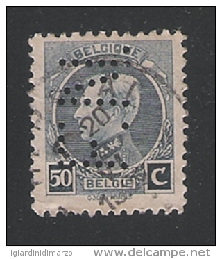 PERFIN BELGIO-1921 Valore Usato Da 50 C. Effigie Di Re Alberto I° Tipo MONTENEZ, Con Perforazione - In Buone Condizioni. - 1909-34