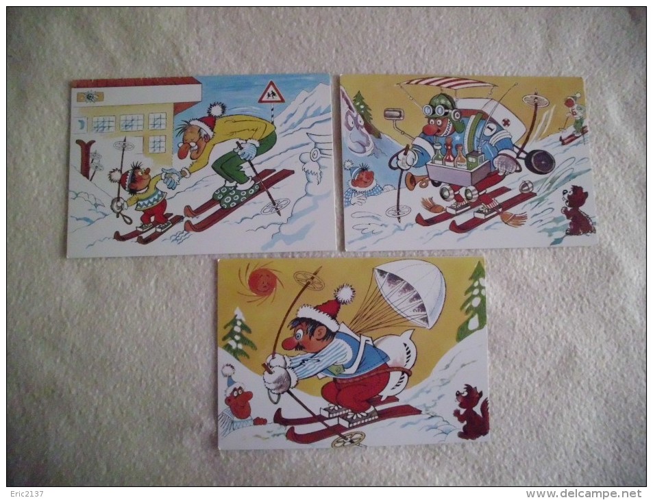 LOT DE 3 CARTES...ILLUSTRATIONS  HUMORISTIQUES...SUR LE SKI. - Humour