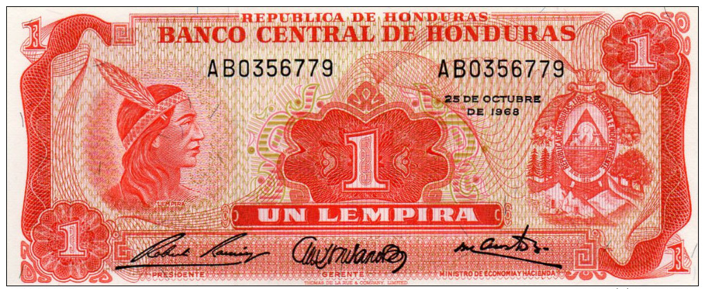 HONDURAS : 1 Lempira 1968 (unc) - Honduras