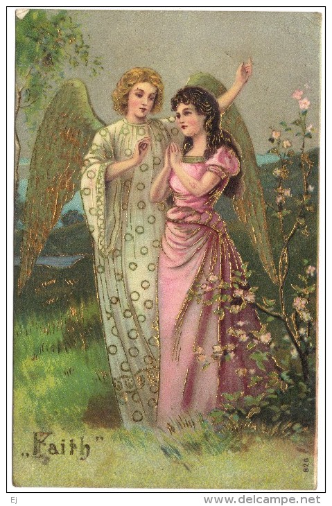 "Faith" - Angel -  Gold Wings - Embossed & Gilded Robes, - Giesen Brothers & Co 1906 - Angels