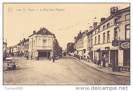 Jette St Pierre - La Rue Léon Théodor (animée, Tramway, Glacier, Cigarettes, Héliotypie De Graeve)) - Jette