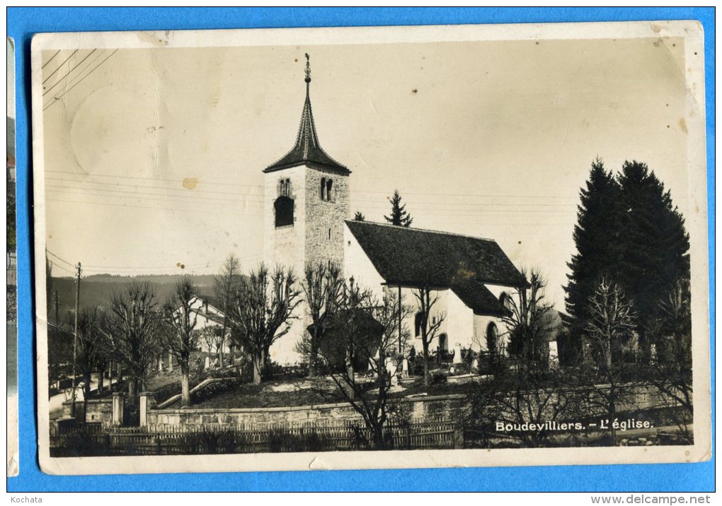 EGG971, Boudevilliers, L'Eglise,  Circulée 1929 Timbre Partiellement Décollé - Villiers