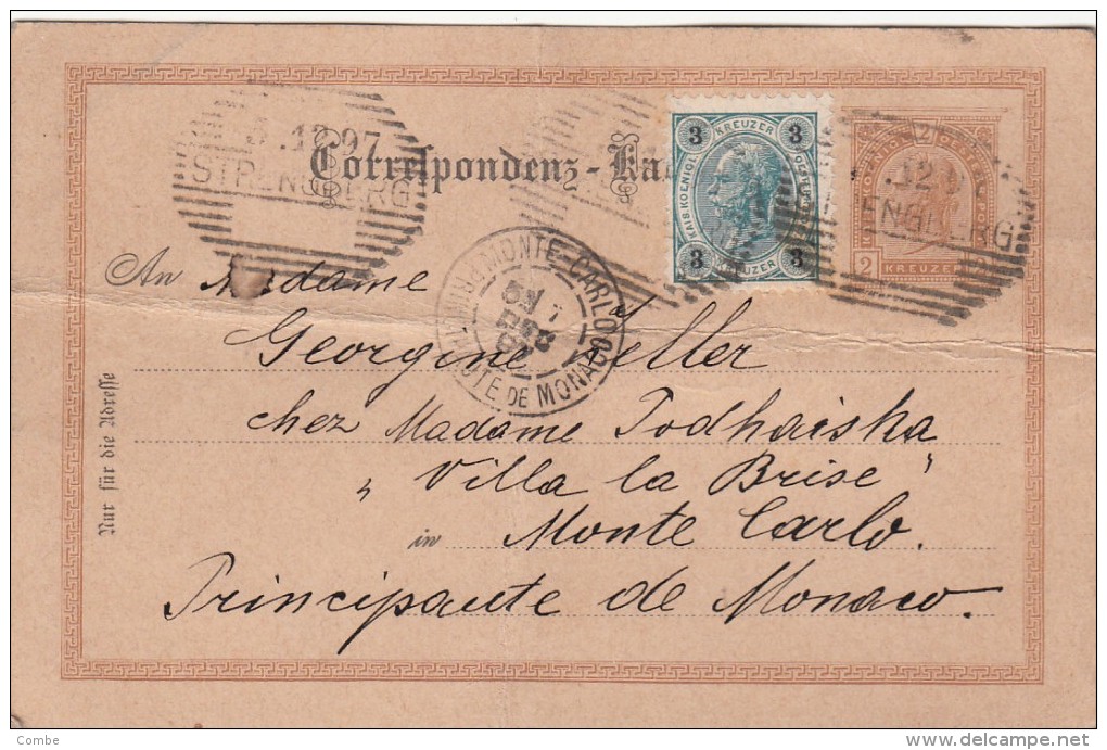 CARTE CORRESPONDANCE. 1897. AUTRICHE STRENGBERG Pour MONTECARLO PRINCIPAUTE DE MONACO / 4768 - Lettres & Documents