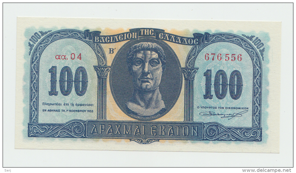 Greece 100 Drachmai 1953 UNC NEUF Pick 324b 324 B - Griekenland