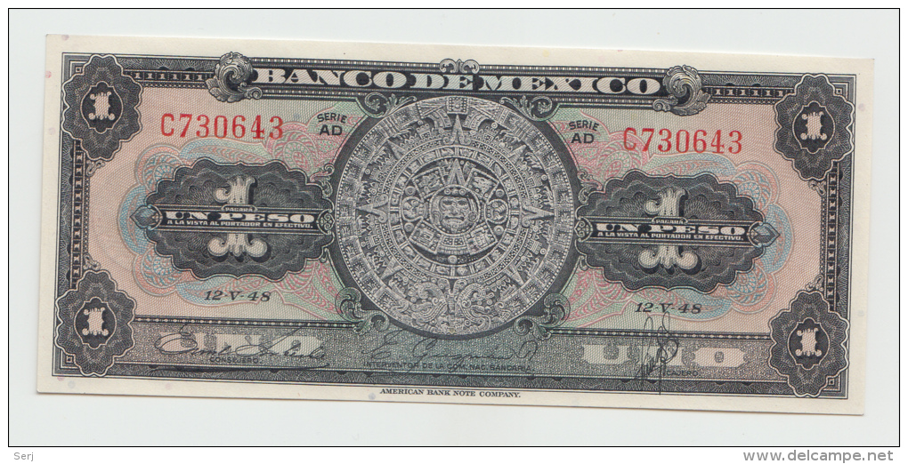 Mexico 1 Peso 12-V- 1948 UNC NEUF Pick 38d  38 D  Series AD - México