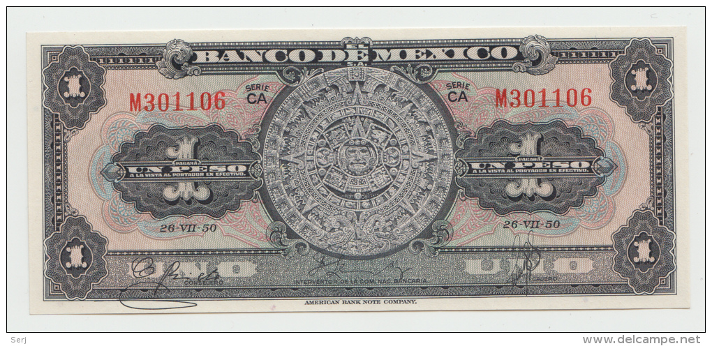 Mexico 1 Peso 1950 UNC NEUF Pick 46b  46 B Series CA - Mexiko