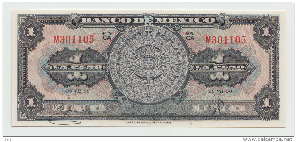 Mexico 1 Peso 1950 UNC NEUF Pick 46b  46 B Series CA - Mexico