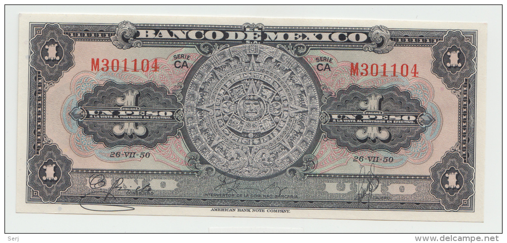Mexico 1 Peso 1950 UNC NEUF Pick 46b  46 B Series CA - Mexico