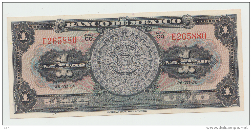 Mexico 1 Peso 1950 XF+ AUNC Pick 46b  46 B  SERIE CQ - Mexico