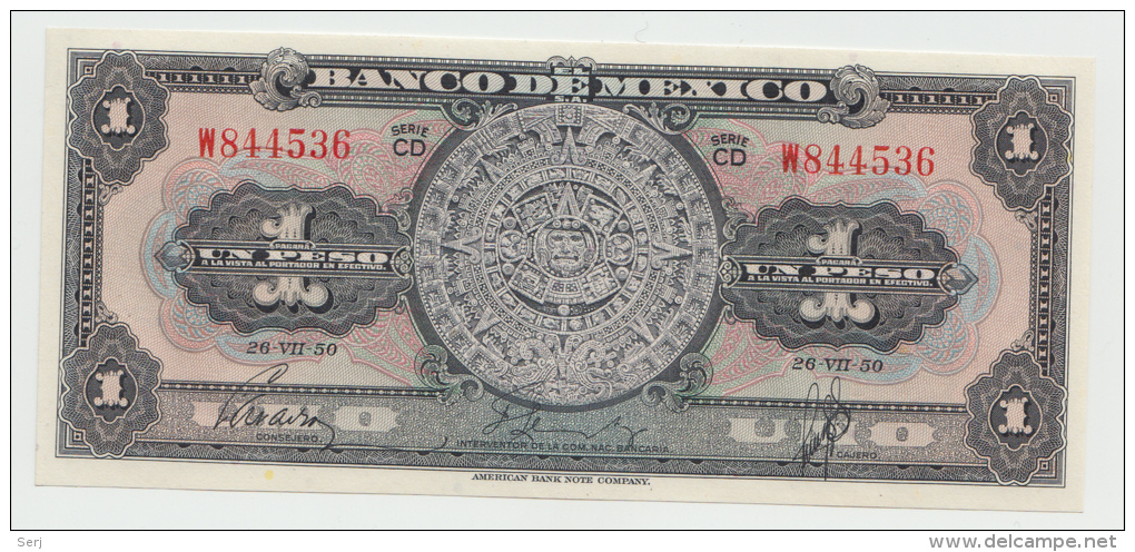 Mexico 1 Peso 1950 UNC NEUF Pick 46b  46 B  SERIE CD - Mexico