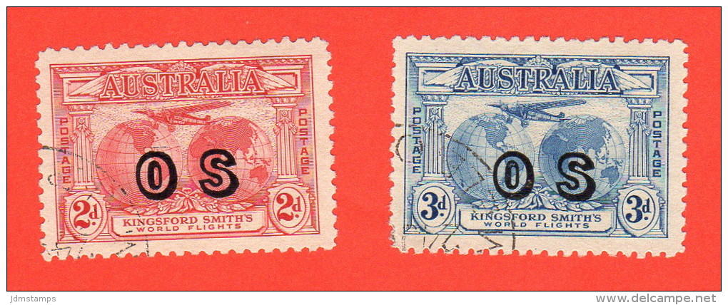 AUS SC #O1-2 U  1931 Plane Over Hemispheres W/overprint, CV $57.50 - Officials