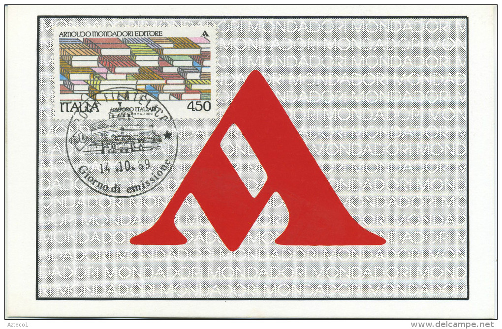 ITALIA - FDC MAXIMUM CARD 1989 - LAVORO ITALIANO - ARNOLDO MONDADORI EDITORE - Cartes-Maximum (CM)