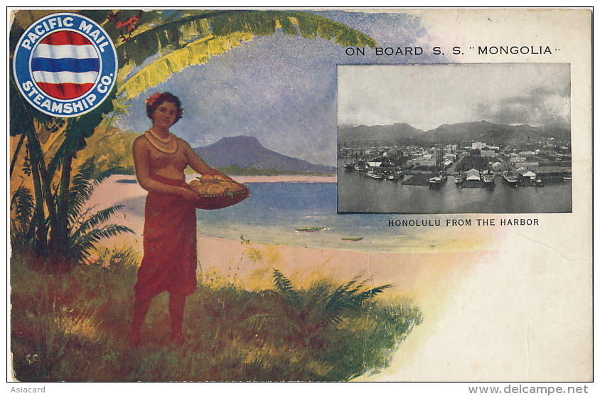 Paquebot Card Advert Pacific Mail Steamship On Board S.S. Mongolia Honolulu Nude Woman Femme Nue - Autres & Non Classés