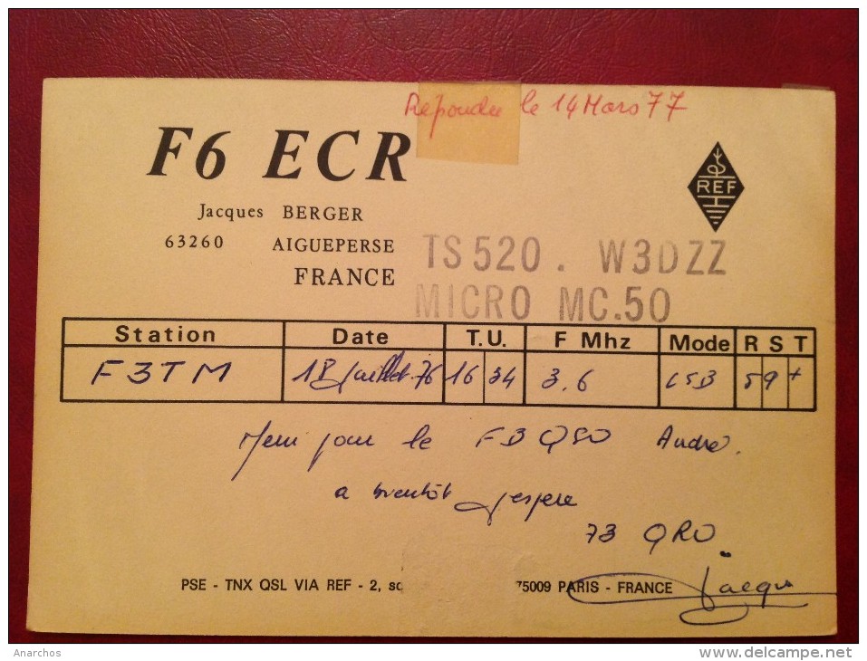 63 AIGUEPERSE QSL Radio  1977 - Aigueperse