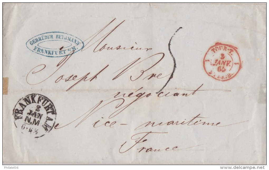 TOUR ET TAXIS  LETTRE SANS CORRESPONDANCE 1865 - Briefe U. Dokumente