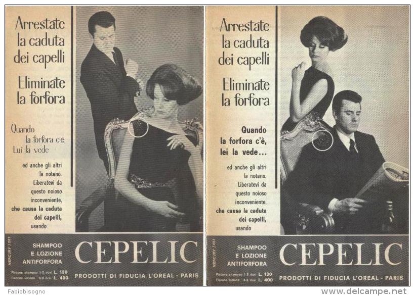 1963 - CEPELIC Shampoo E Lozione Antiforfora  (L'Oreal Paris) -  2 Pag. Pubblicità Cm. 13 X 18 - Pubblicitari