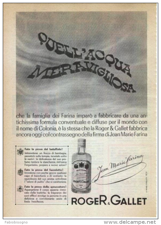 1963  - Acqua Di Colonia Jean Marie Farina (ROGER E GALLET)  -  1  P.  Pubblicità Cm. 13,5 X 18,5 - Riviste
