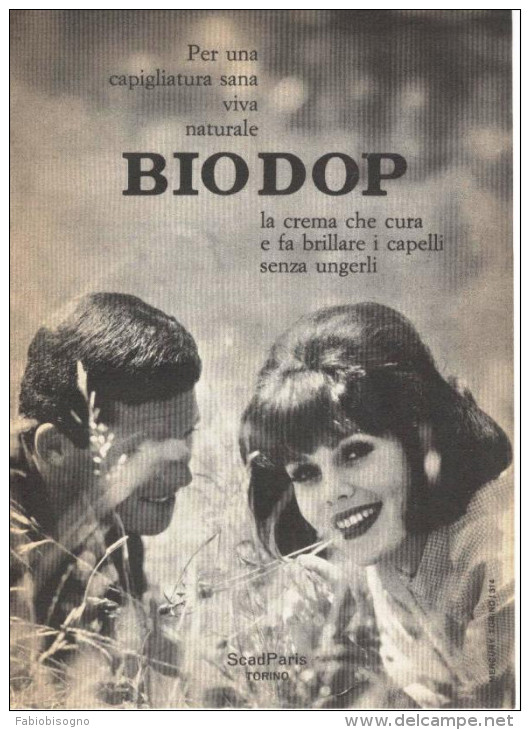 1964  - Crema Per Capelli BIODOP (scad Paris)  -  1  P.  Pubblicità Cm. 13,5 X 18,5 - Altri & Non Classificati