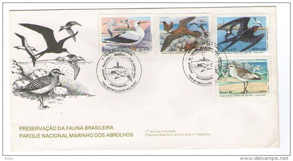 BRAZIL BRASIL 1985 FDC PREMIER JOUR BIRDS ANIMALS FAUNA PARQUE NACIONAL MARINHO DOS ABROLHOS - FDC