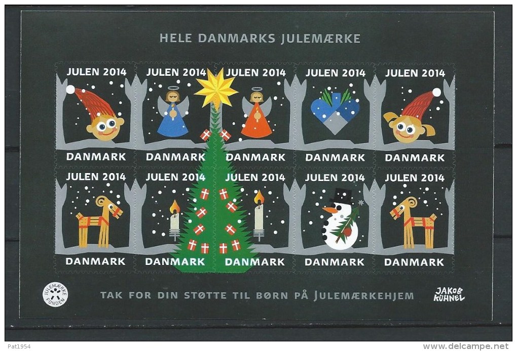 Bloc De 10 Vignettes De Noël Du Danemark 2014 Adhésives - Plaatfouten En Curiosa