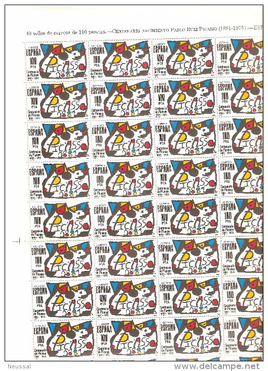 Pliego Completo De 40 Sellos De Picasso - Hojas Completas