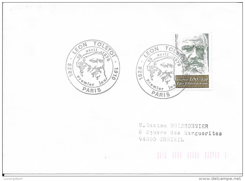 1ER JOUR D´EMISSION FRANCE  - 1978   -   LEON TOLSTOÏ  -  PARIS - Cachets Provisoires