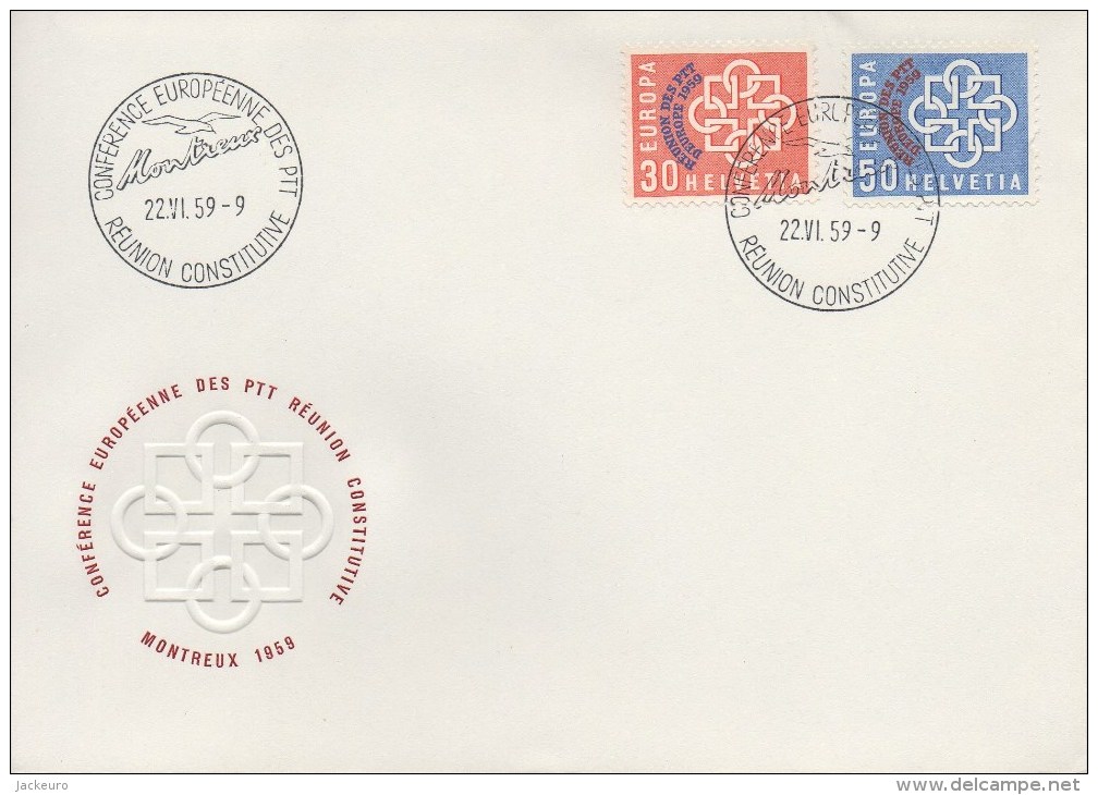EUROPA 1959 Suisse FDC (timbres Surchargés Conf. Europ. Des PTT - Cachet De Montreux)  TTB (cat. 30 €) - 1959