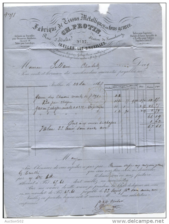 TP 18 S/L.facture Fabrique De Tissus CH Protin Ixelles Lez Bruxelles LOS PTS 61 V.Chatelet C.d'arrivée PR1573 - Annulli A Punti