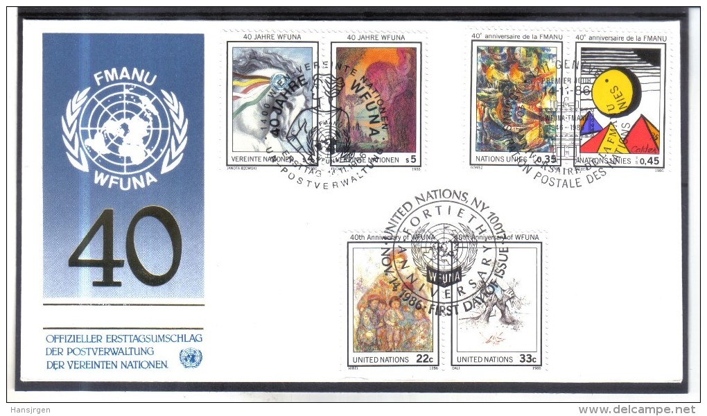 FCD688  FDC UNO WIEN 1986  MICHL 64/65 UNO GENF 147/48 UNO NEW YORK  515/16 - FDC