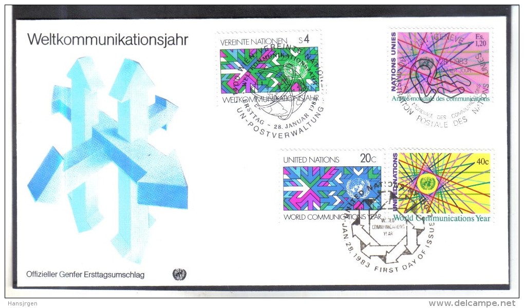 FCD676  FDC UNO WIEN 1983  MICHL 29 UNO GENF 111 UNO NEW YORK  415/16 - FDC