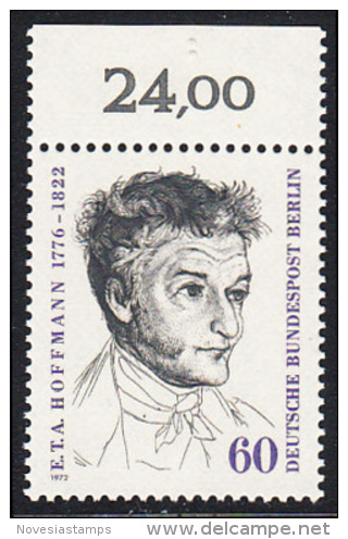 !a! BERLIN 1972 Mi. 426 MNH SINGLE W/ Top Margin (d) -Ernst Theodor Wilhelm (Amadeus) Hoffmann, Writer - Unused Stamps