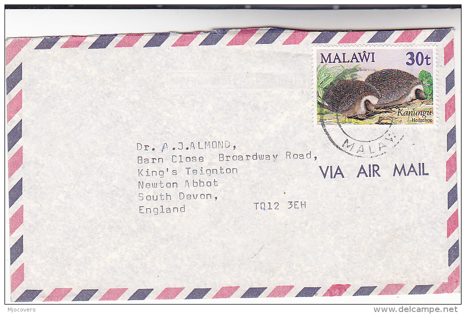 MALAWI Air Mail COVER 40t HEDGEHOG Stamps To GB - Autres & Non Classés