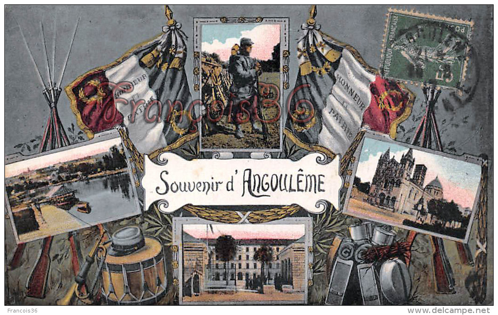 (16) Angoulème - Souvenir D'Angoulème Drapeaux Français Soldats Multivue - Bon état - 2 SCANS - Angouleme