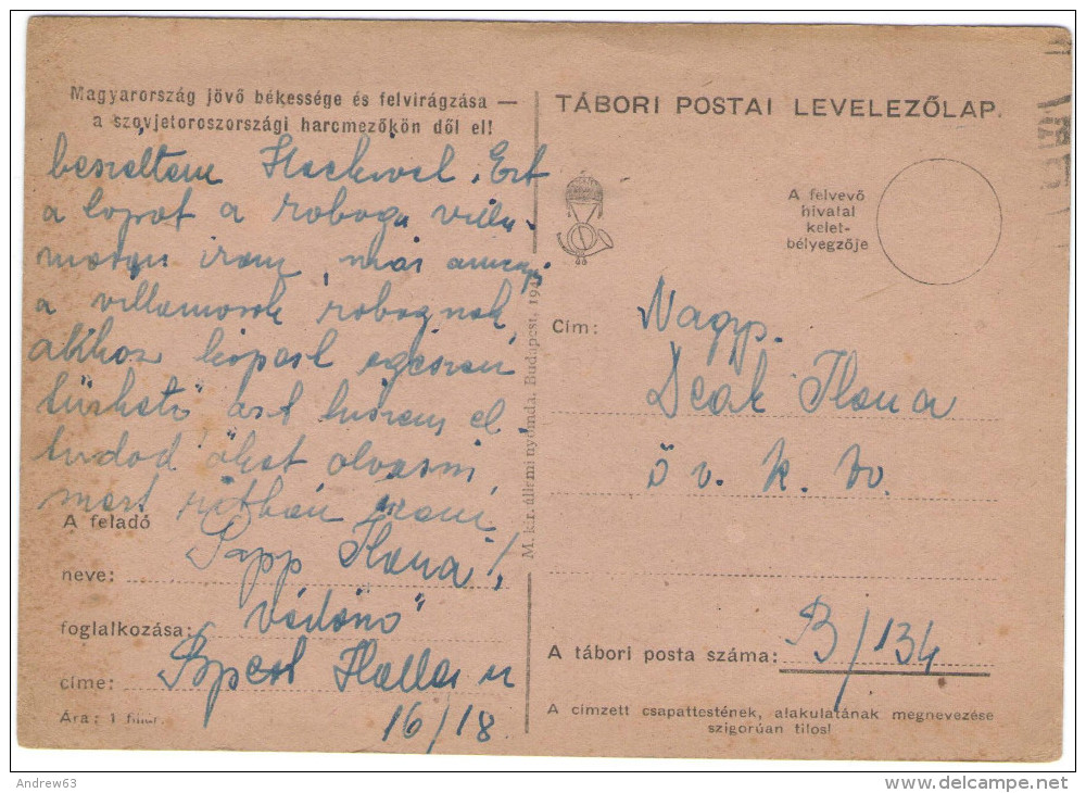 UNGHERIA - Hungary - Magyar - Ungarn - 1918 - Postkarte - Postal Card - Entier Postal - Tabori Postai Levelezolap - C... - Franchigia