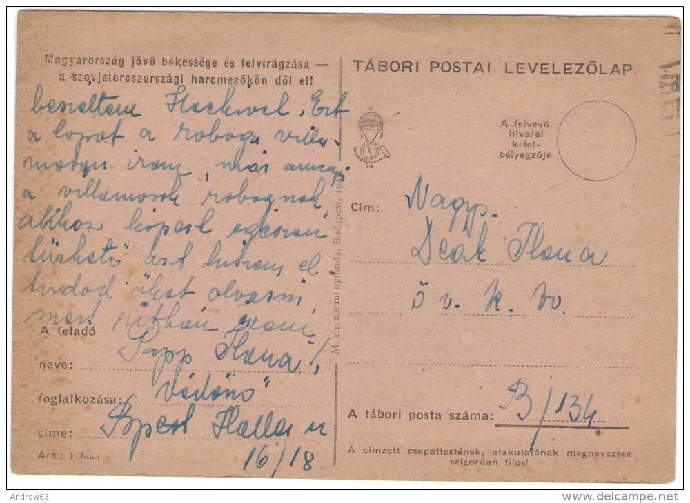 UNGHERIA - Hungary - Magyar - Ungarn - 1918 - Postkarte - Postal Card - Entier Postal - Tabori Postai Levelezolap - C... - Franquicia