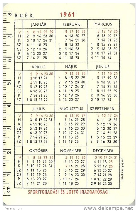 GAMBLING * LOTTERY * FOOTBALL POOL * SOCCER * SPORT * FOUR LEAF CLOVER * CALENDAR * Sportfogadas 1961 * Hungary - Klein Formaat: 1961-70