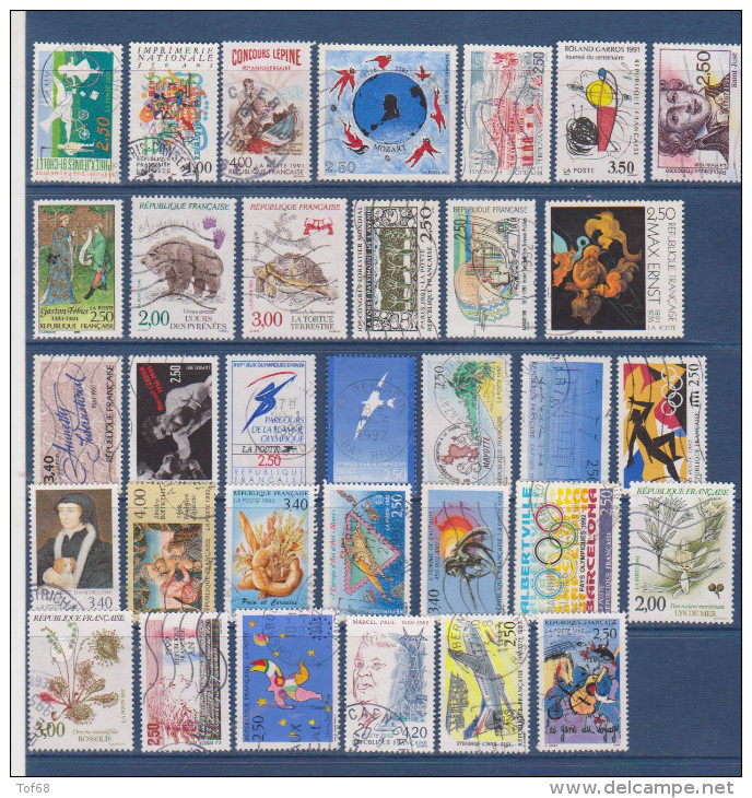 France Oblitéré 1991 1992 Lot De 33 Timbres Cote 19,75 Euros - Sammlungen